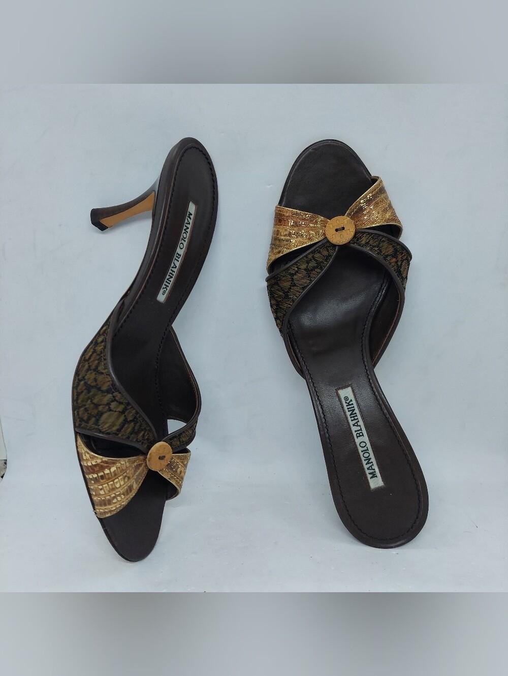 Manolo Blahnik Ctailo Heels Browm Multicolor Kitten Heels Womens Size 39.5 8.5